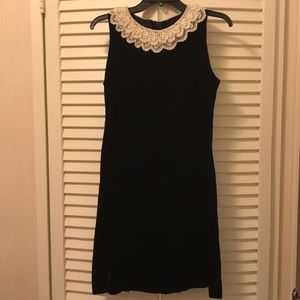 Vintage black velvet dress with lacey collar